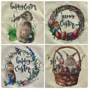 Easter Bunny & Egg NWT 4 Decorative Pillow Cases Spring Farmhouse Floral